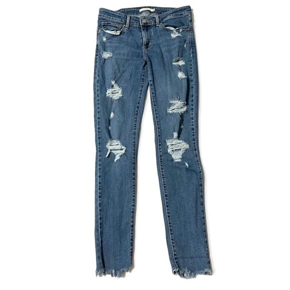 Levi’s 711 Skinny Distressed Raw Hem Mid Rise Jeans Size 28 - Picture 2 of 13
